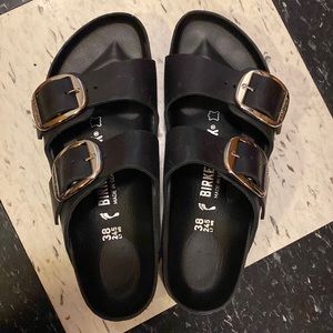 Birkenstock big buckle black sandals